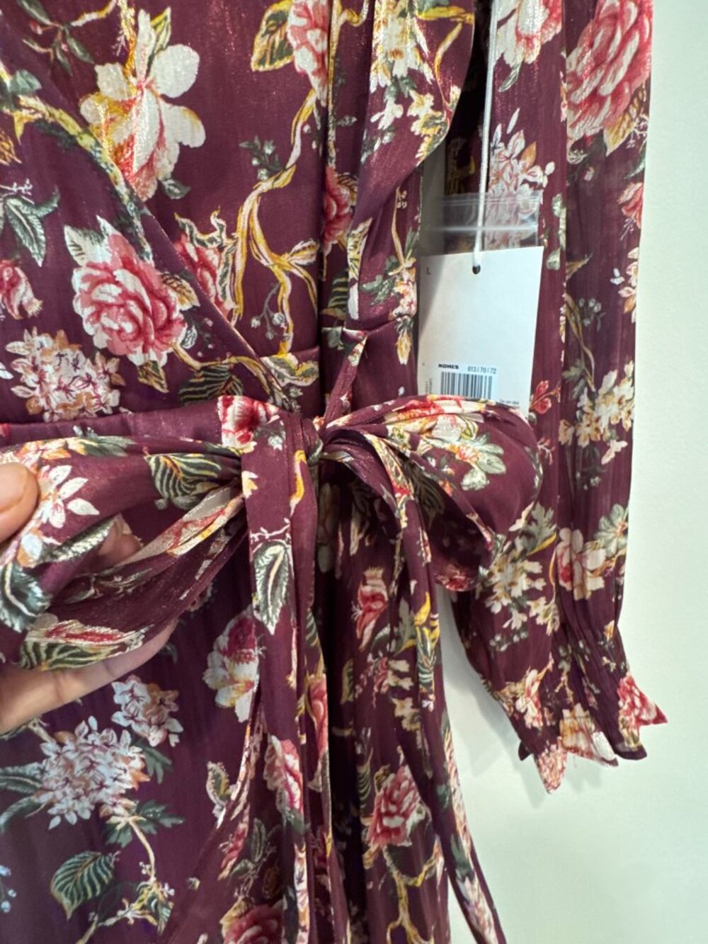 NWT LC Lauren Conrad Floral High-Low Wrap Dress β Burgundy β Size L πΈπ₯ - Picture 10 of 13
